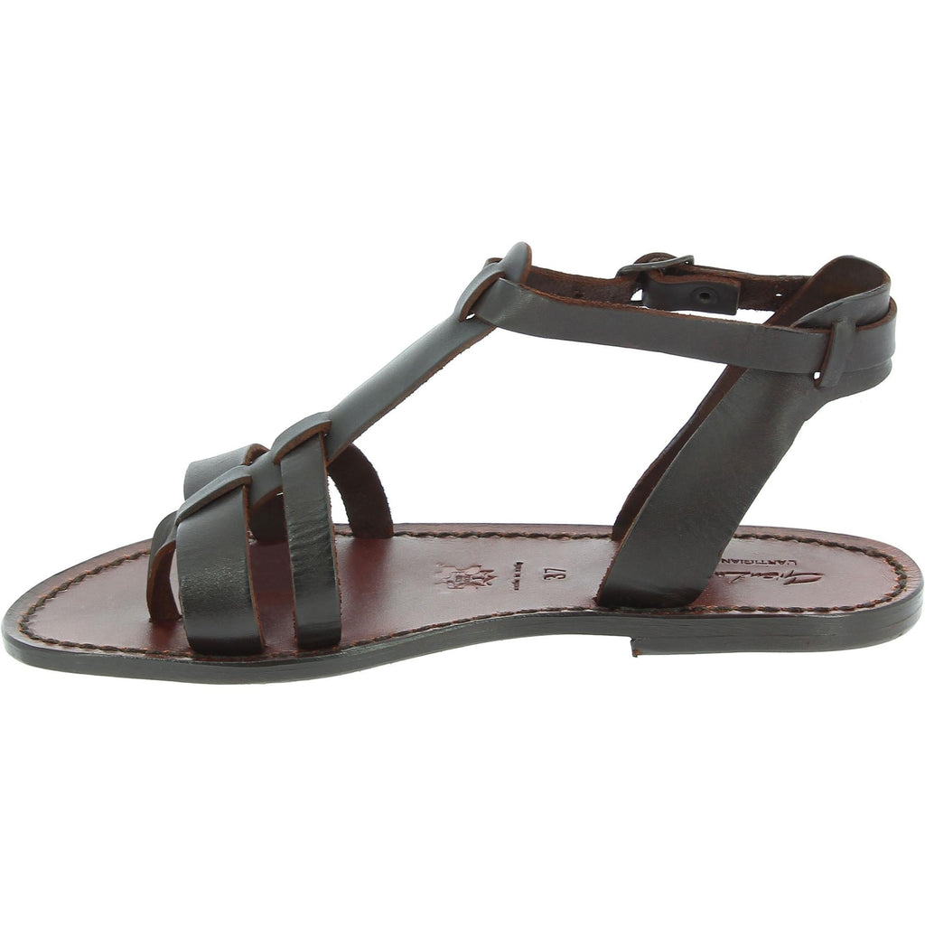 Women's leather flat brown sandals Handmade in Italy