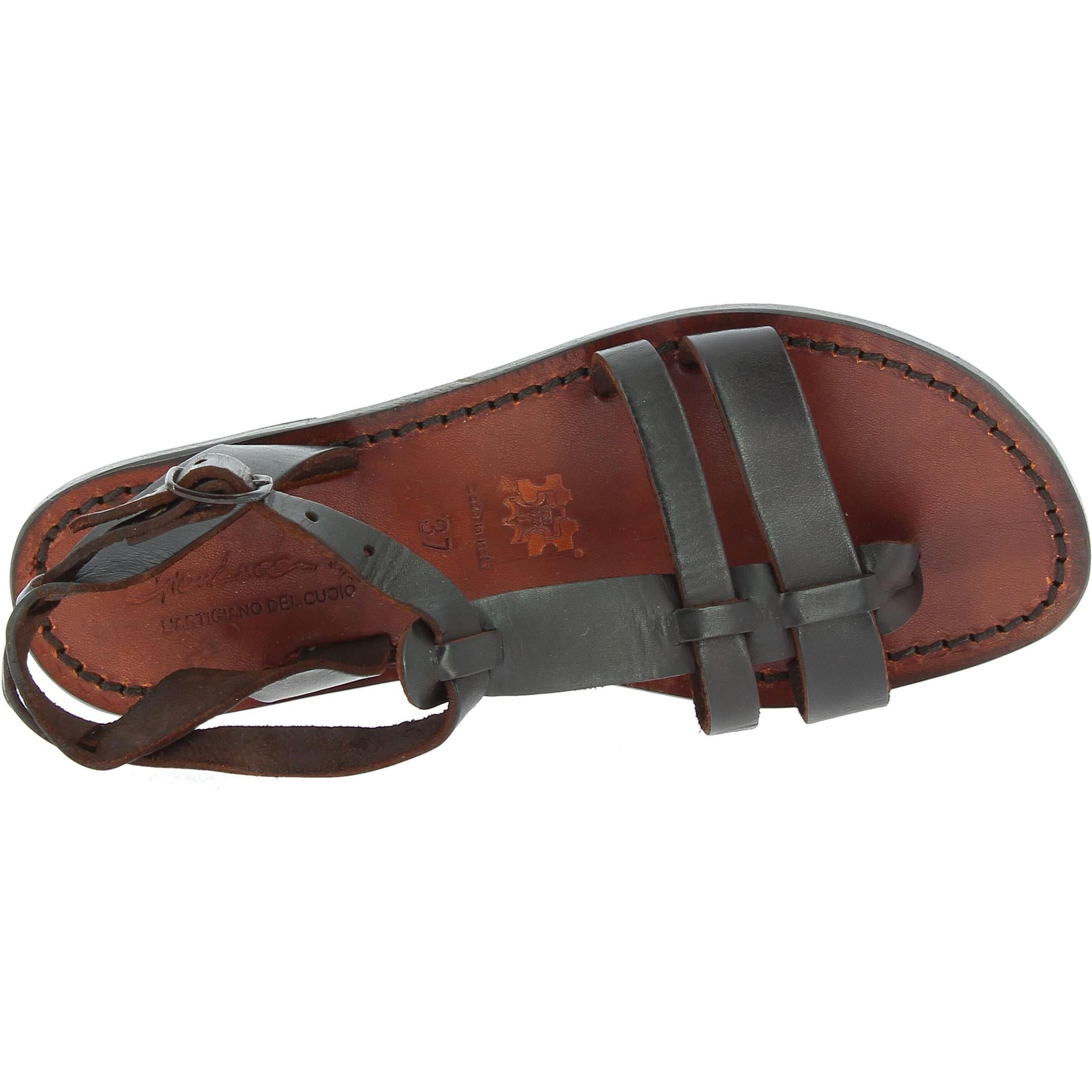 Women's leather flat brown sandals Handmade in Italy