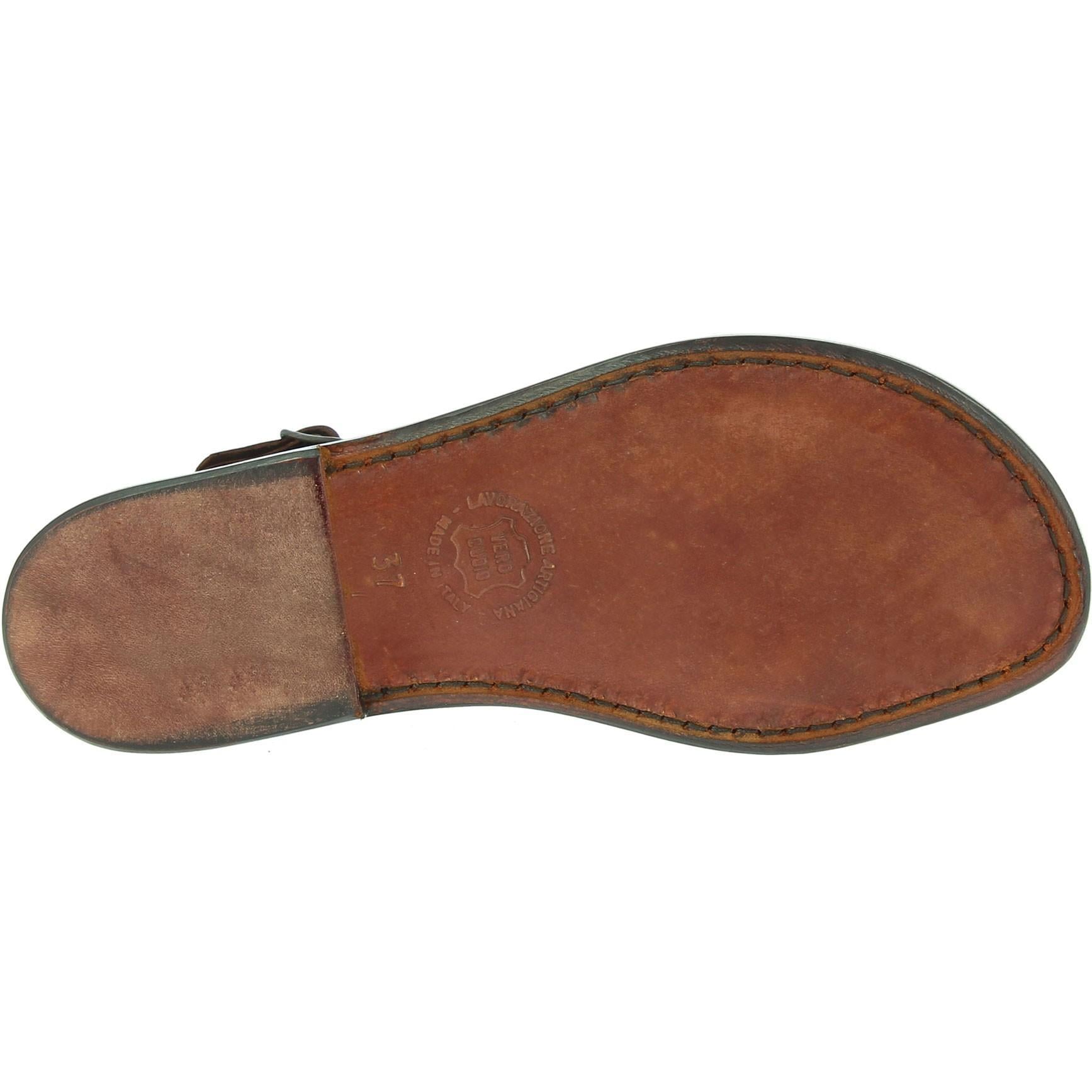 Women's leather flat brown sandals Handmade in Italy