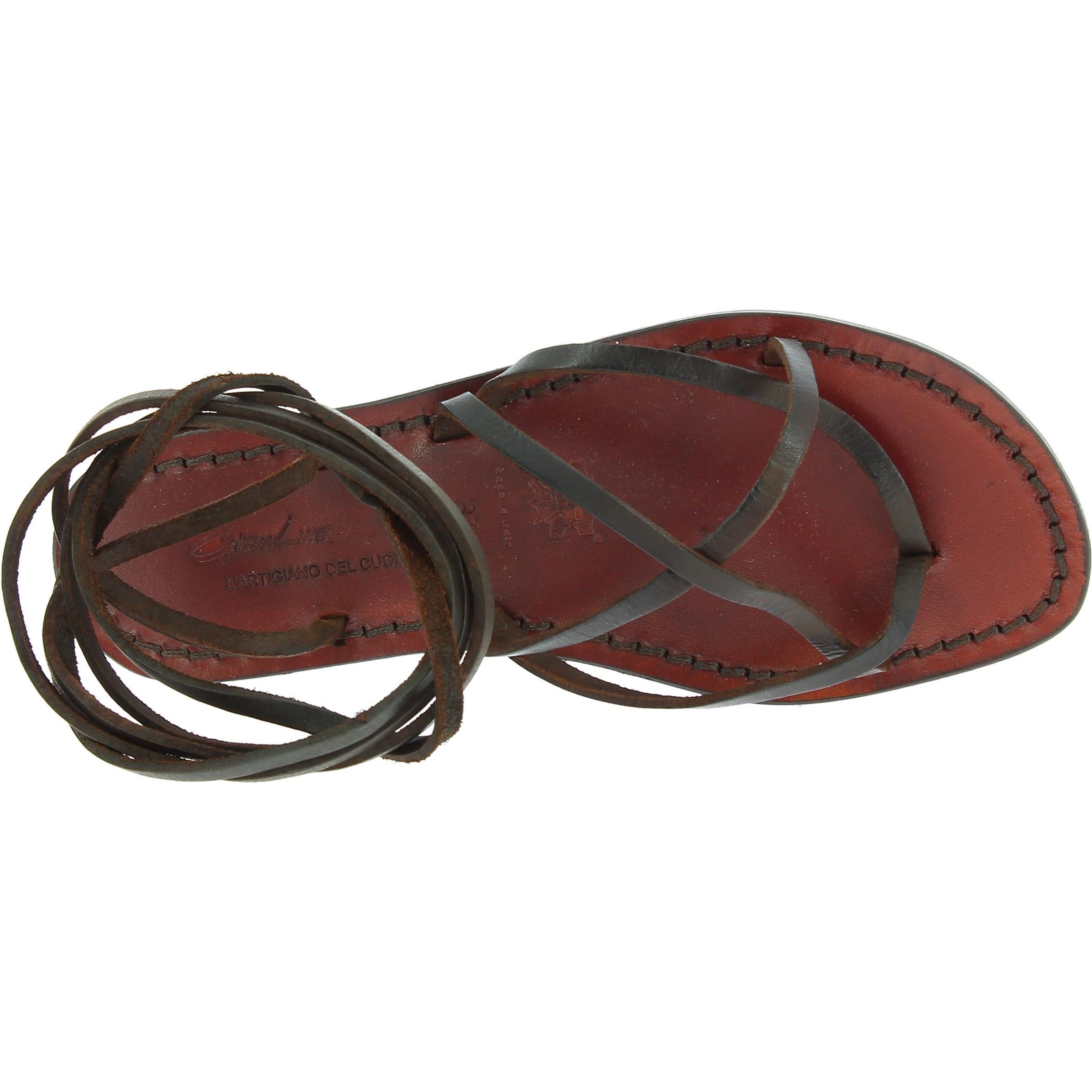 Womens strappy leather sandals Handmade in Italy in dark brown cuir