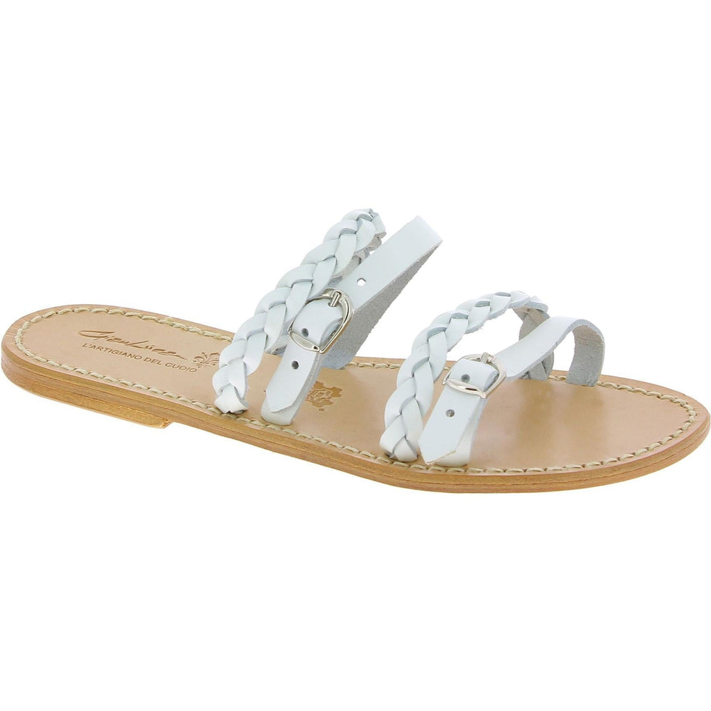 Ciabatta donna artigianali in pelle intrecciata bianca