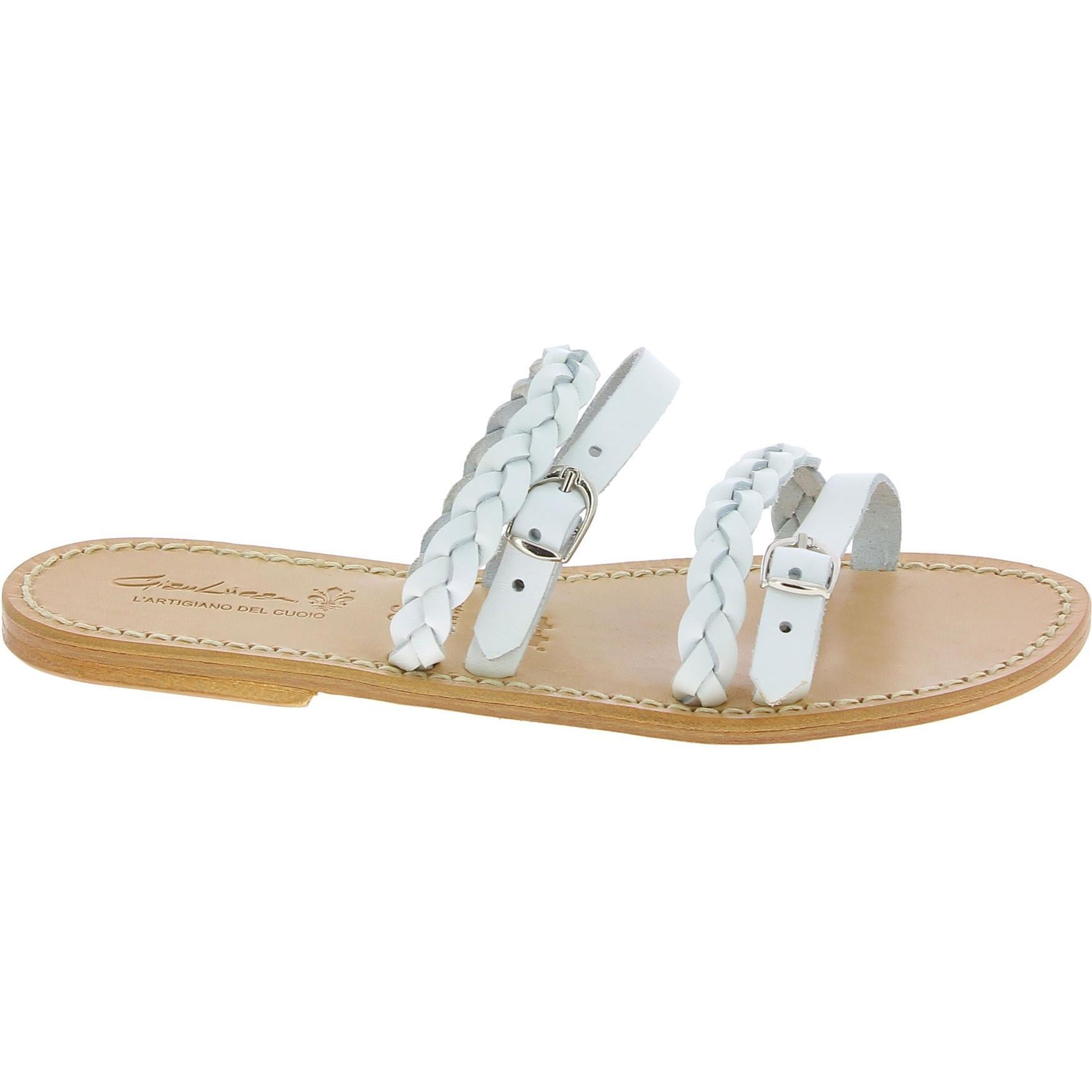 Ciabatta donna artigianali in pelle intrecciata bianca