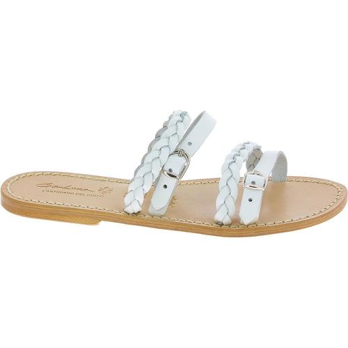 Ciabatta donna artigianali in pelle intrecciata bianca