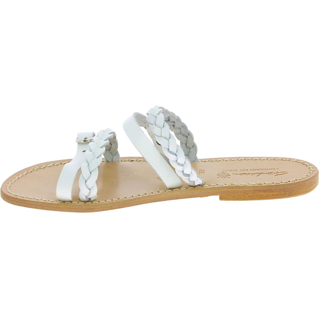 Ciabatta donna artigianali in pelle intrecciata bianca