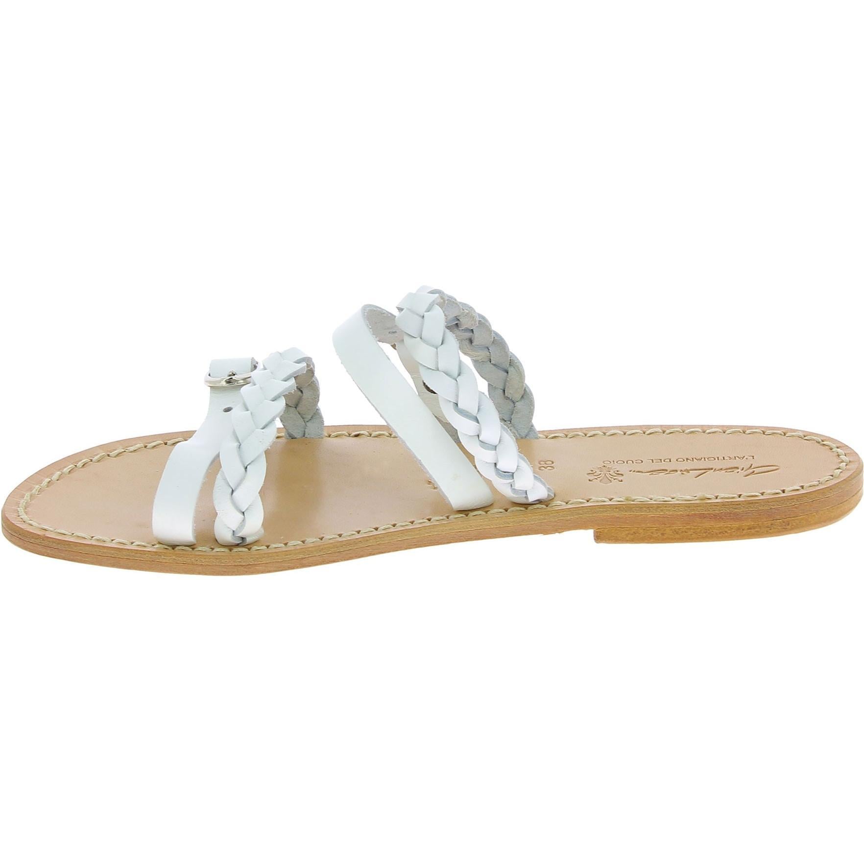 Ciabatta donna artigianali in pelle intrecciata bianca