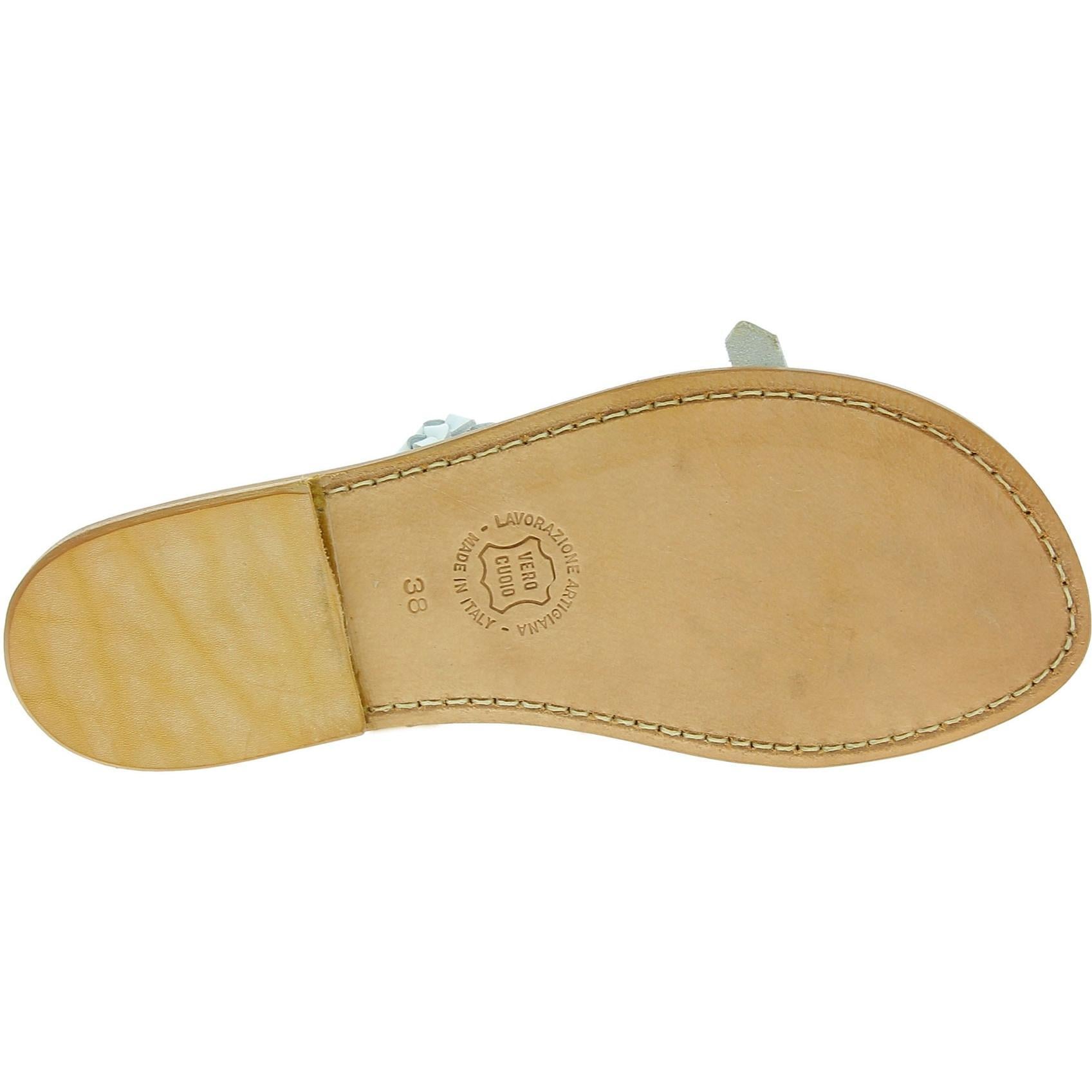 Ciabatta donna artigianali in pelle intrecciata bianca