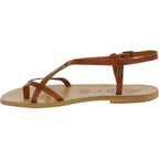 Sandali da donna in pelle color cuoio fatti a mano