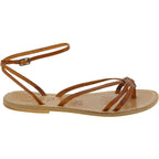 Sandali infradito in pelle color cuoio da donna fatti a mano