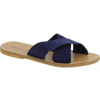 Ciabatte donna in pelle nabuk blu fatte a mano