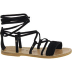 Sandali gladiatore donna in pelle nabuk nero fatti a mano