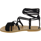 Sandali gladiatore donna in pelle nabuk nero fatti a mano