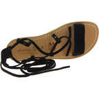 Sandali gladiatore donna in pelle nabuk nero fatti a mano