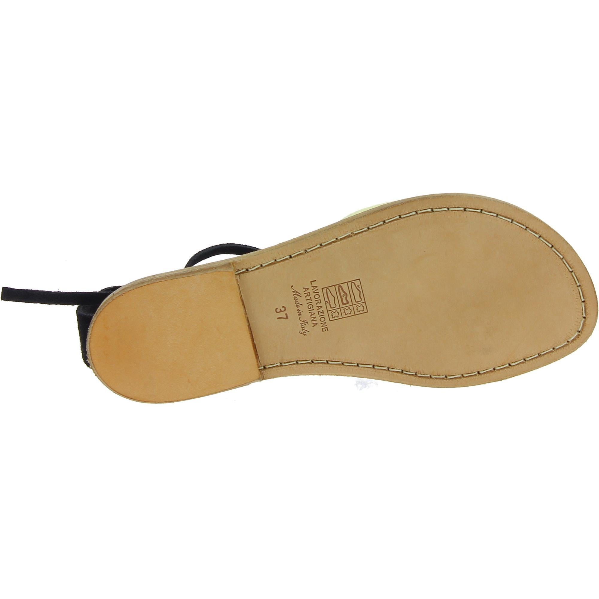 Sandali gladiatore donna in pelle nabuk nero fatti a mano