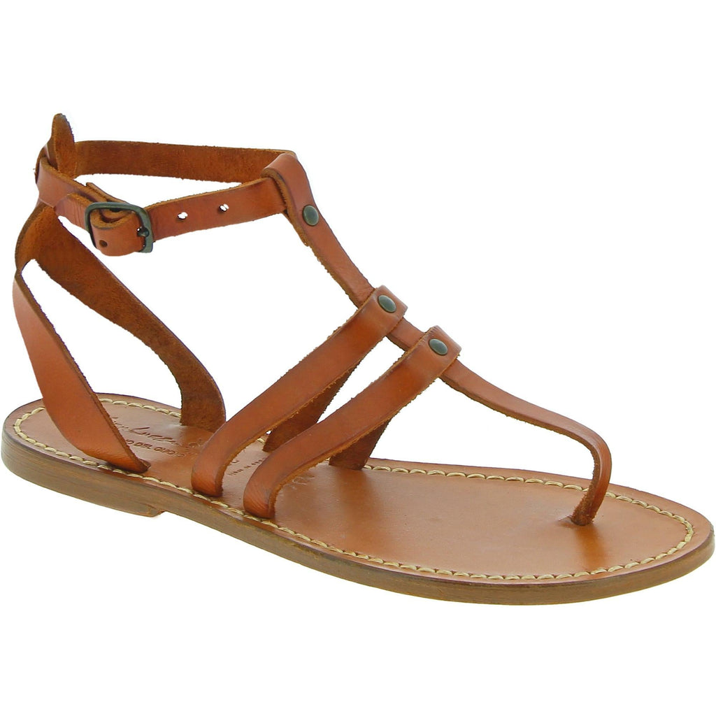 Sandali infradito donna in pelle color cuoio