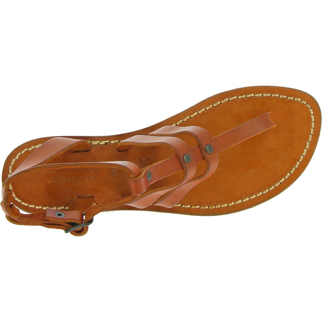 Sandali infradito donna in pelle color cuoio