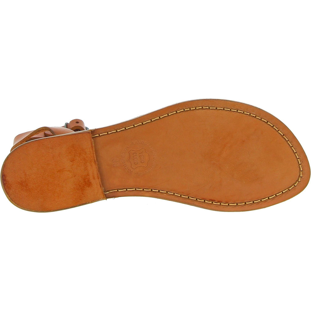 Sandali infradito donna in pelle color cuoio