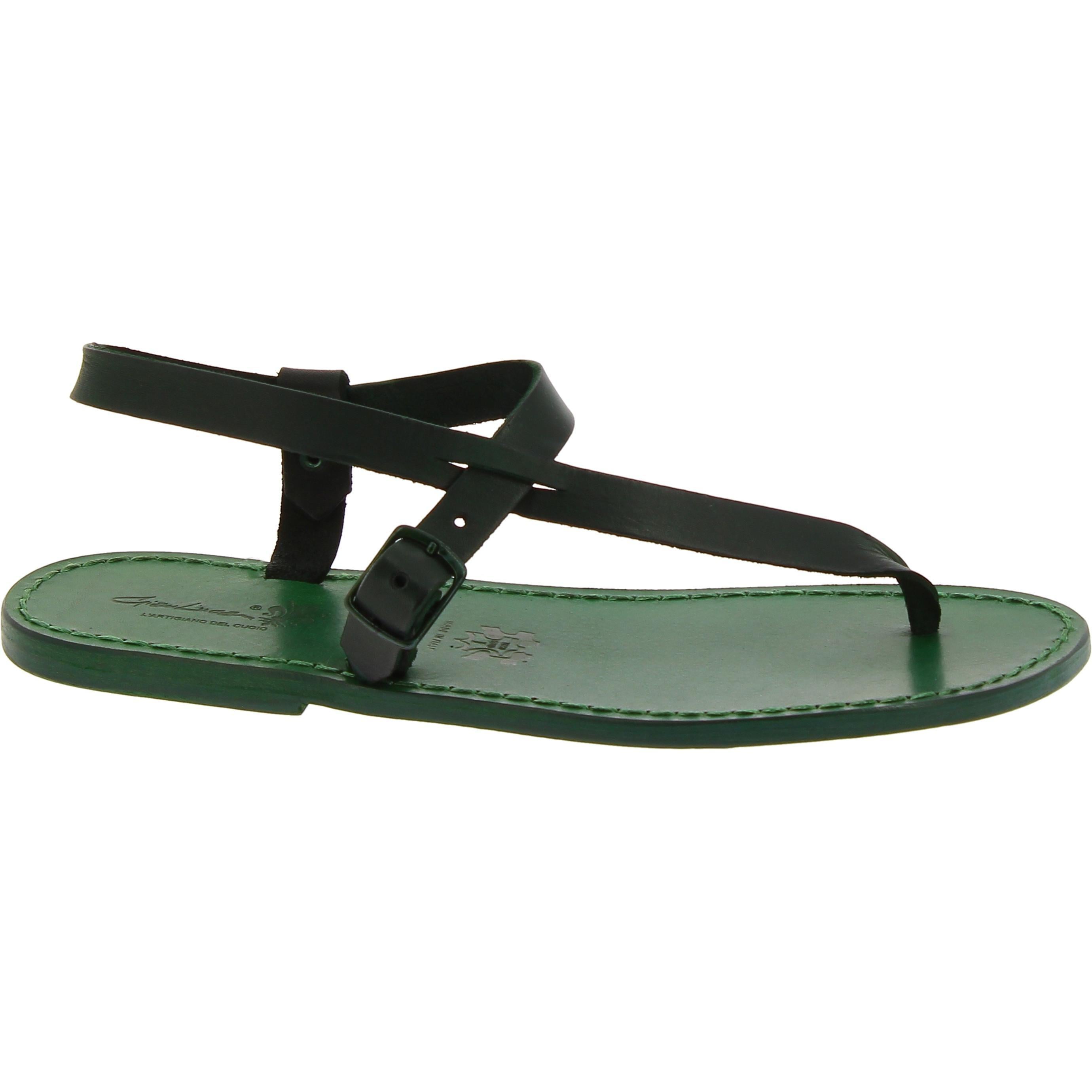 Sandali infradito in pelle verde fatti a mano