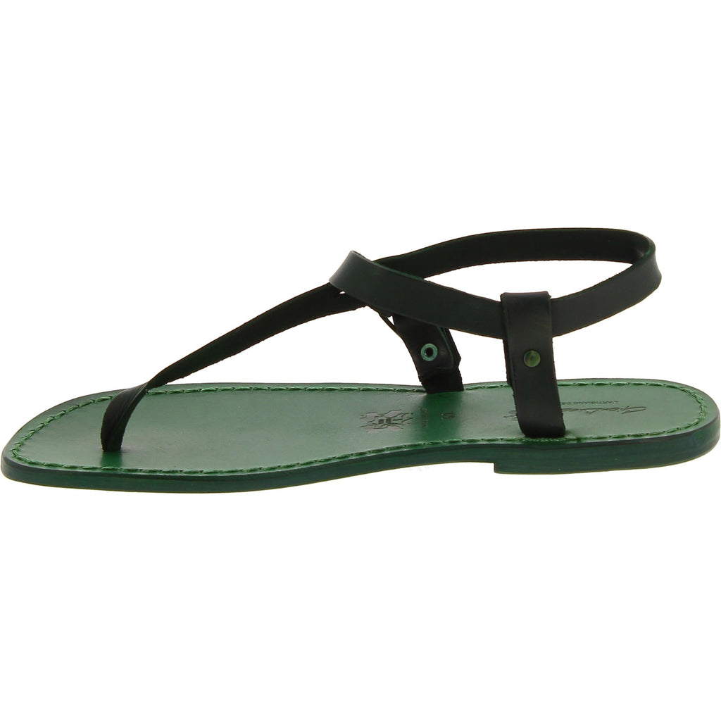 Sandali infradito in pelle verde fatti a mano