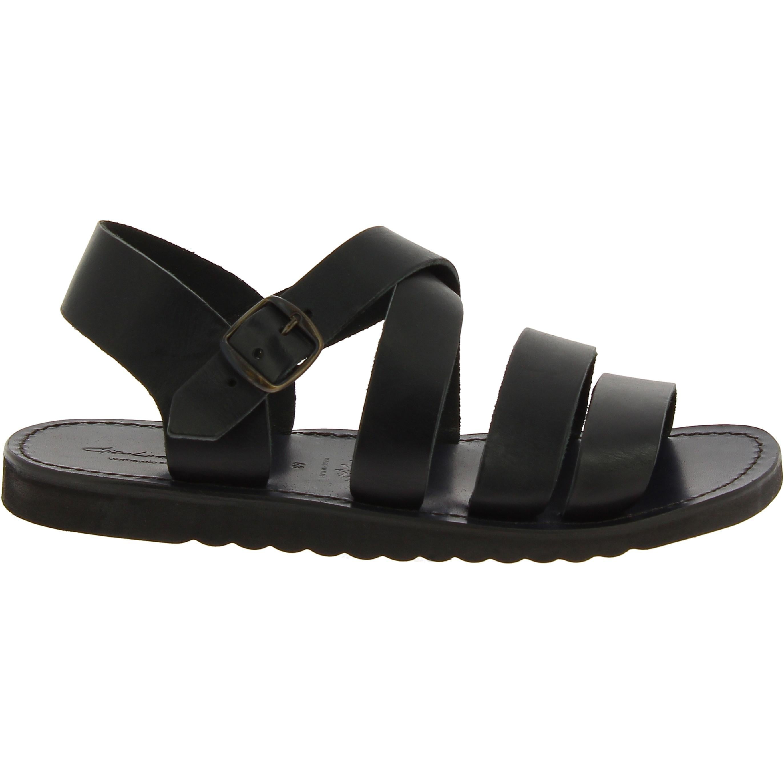 Sandali in pelle nero da uomo fatti a mano
