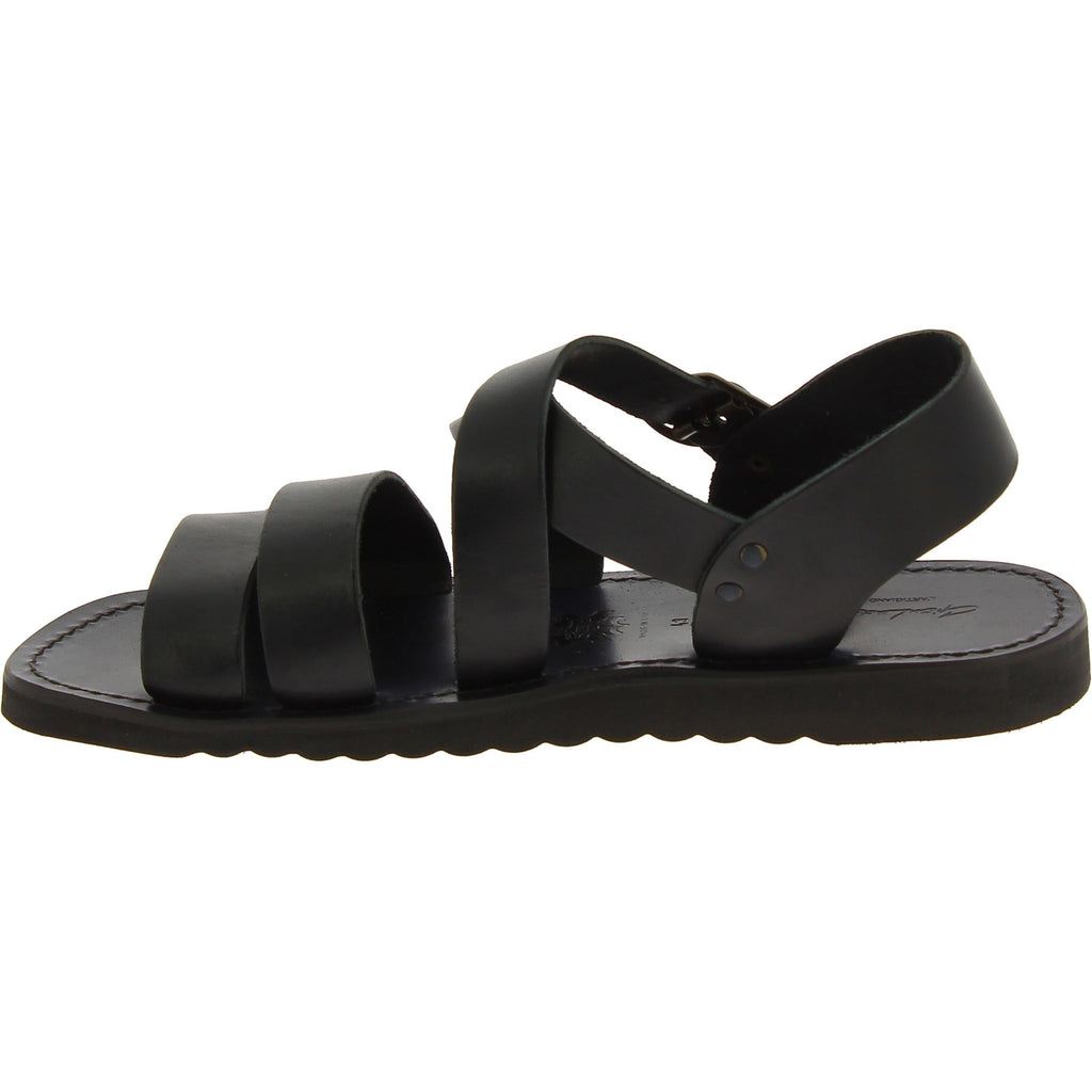Sandali in pelle nero da uomo fatti a mano