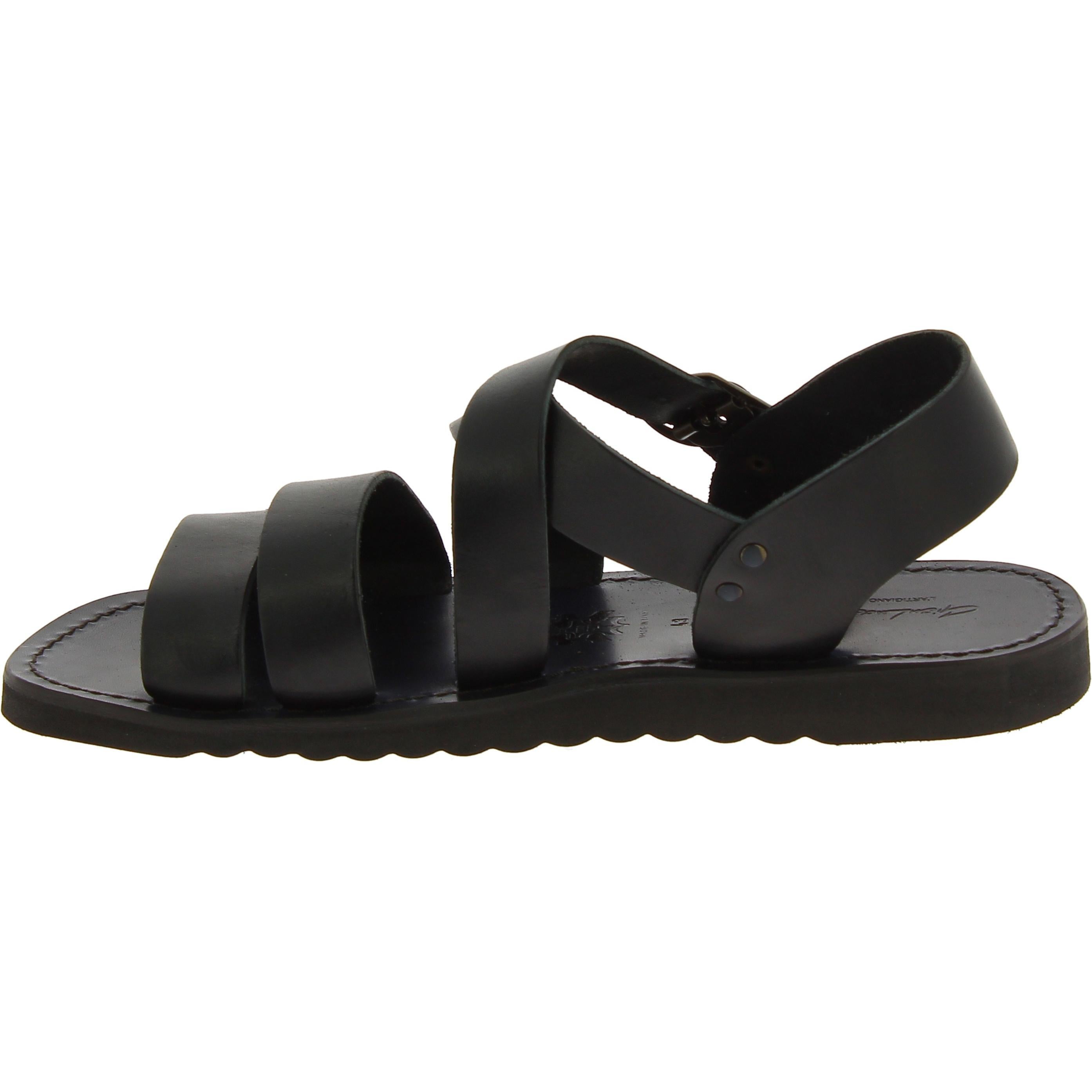 Sandali in pelle nero da uomo fatti a mano