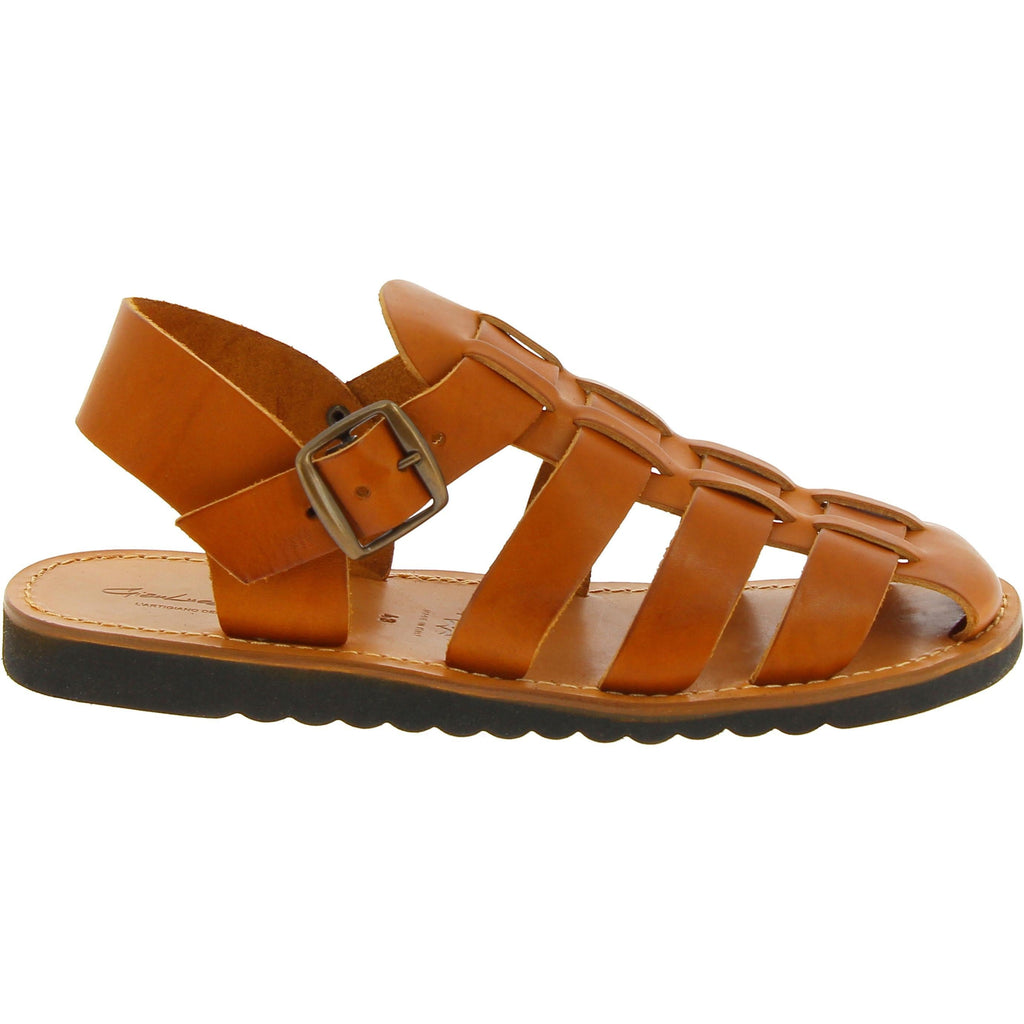 Sandali frate uomo in pelle color cuoio fatti a mano