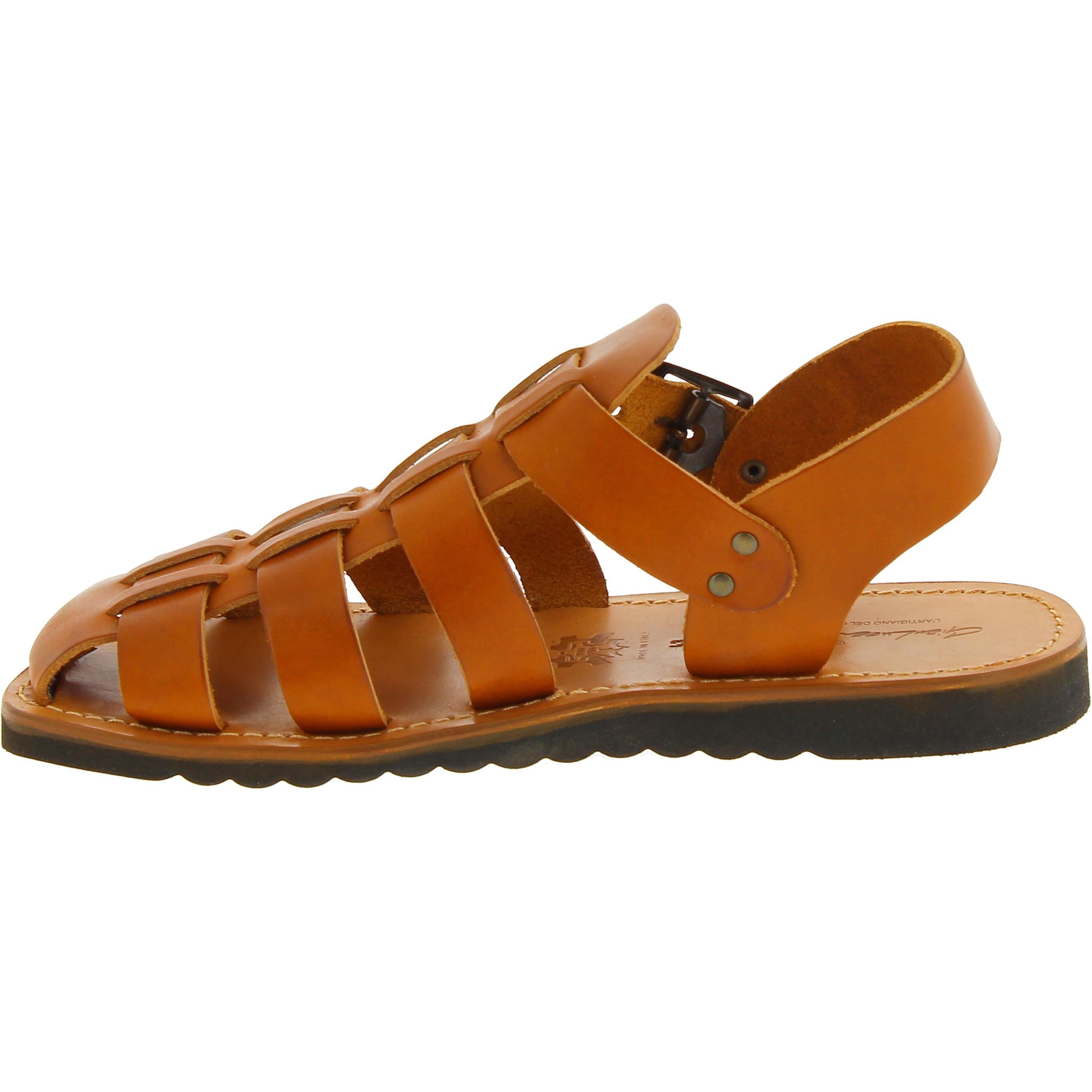 Sandali frate uomo in pelle color cuoio fatti a mano