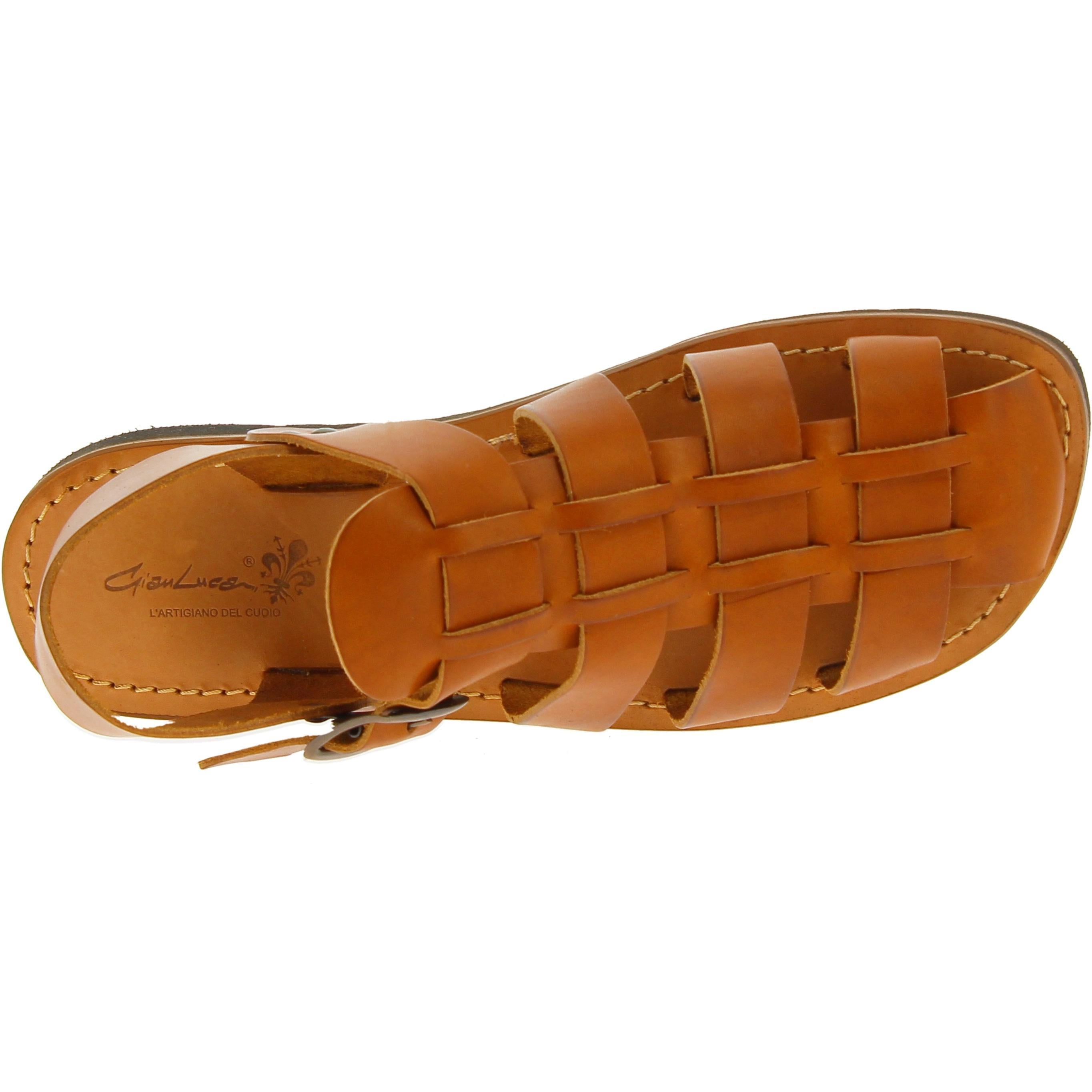 Sandali frate uomo in pelle color cuoio fatti a mano