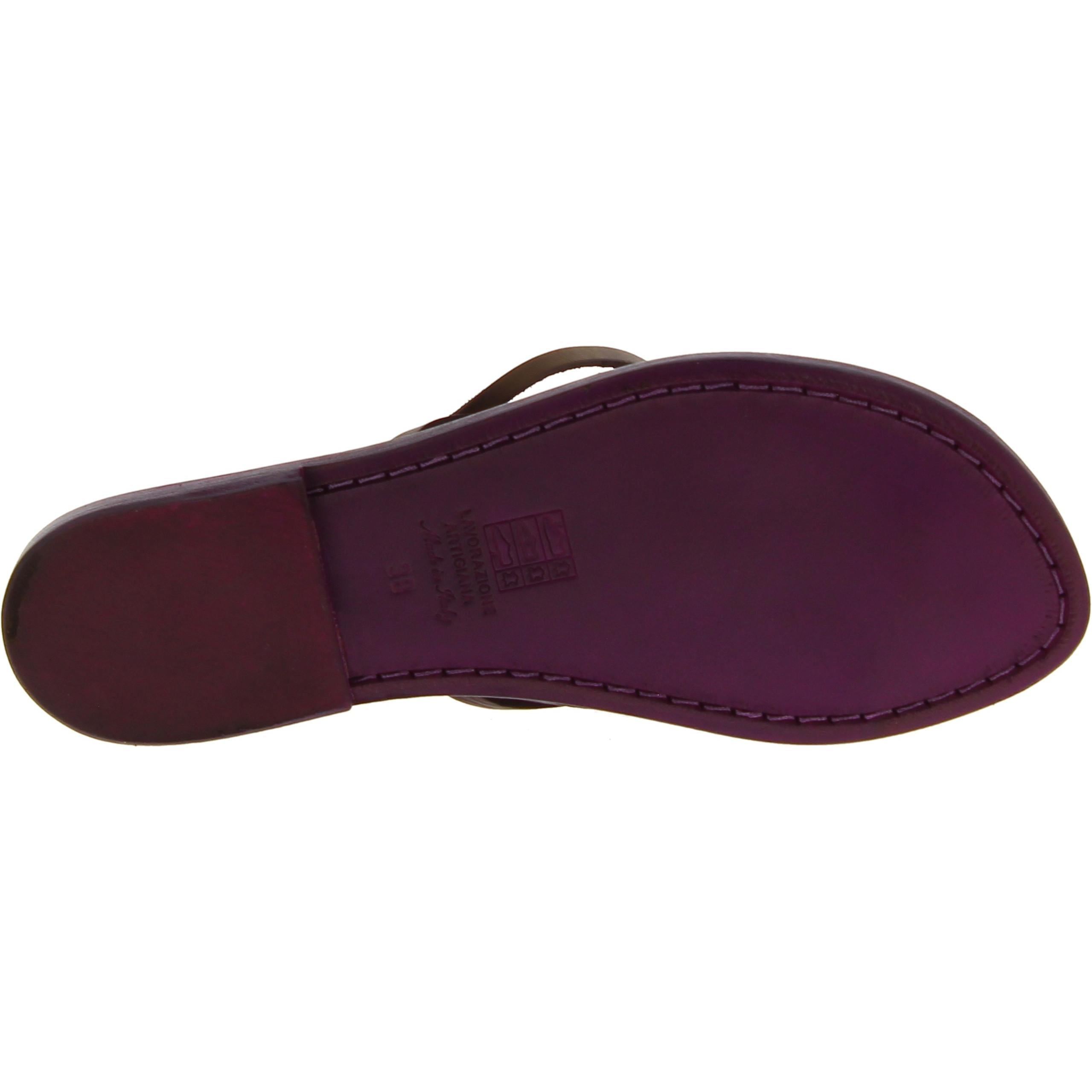 Sandali alla schiava artigianali in pelle color prugna