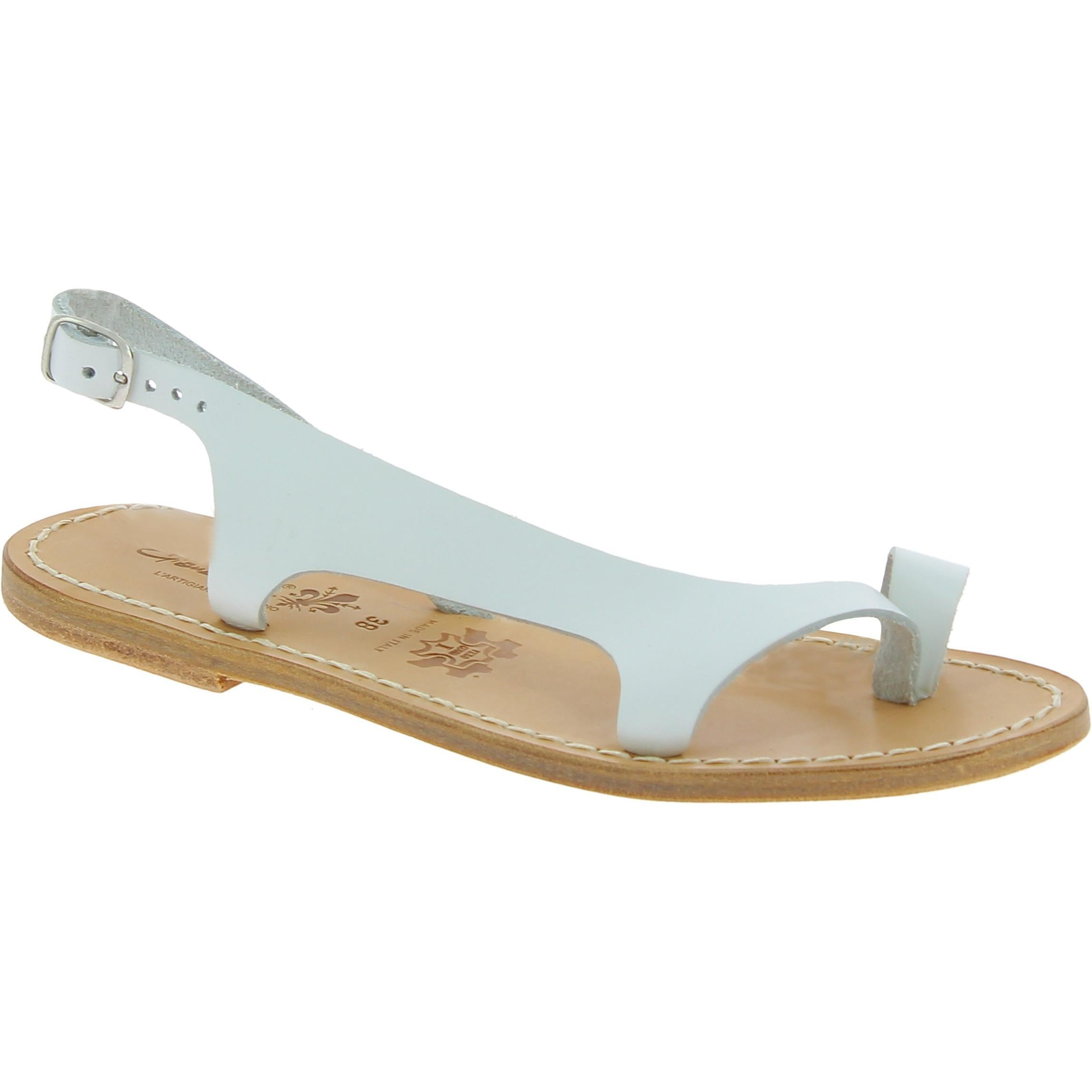 Sandali infradito da donna in pelle bianca artigianali