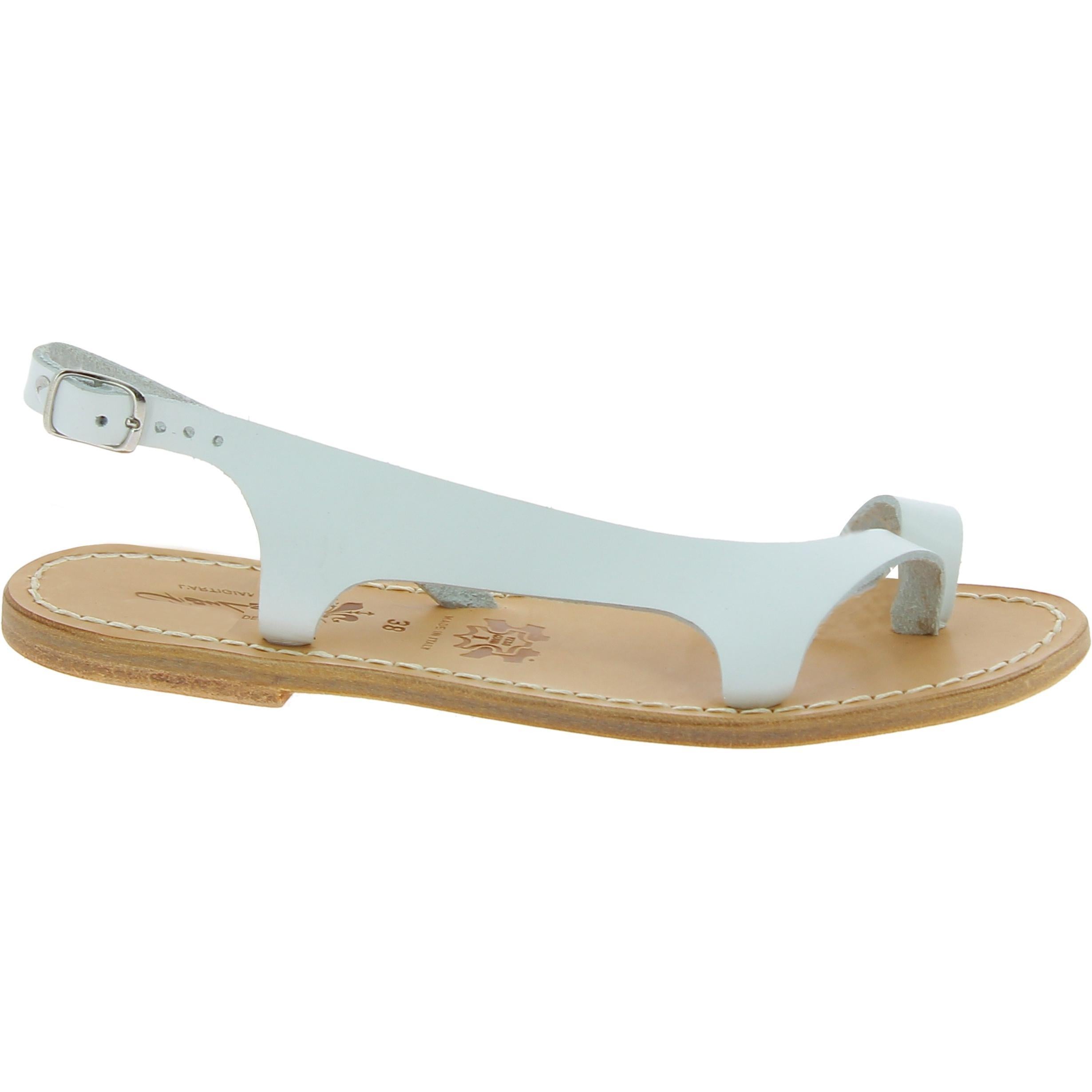 Sandali infradito da donna in pelle bianca artigianali