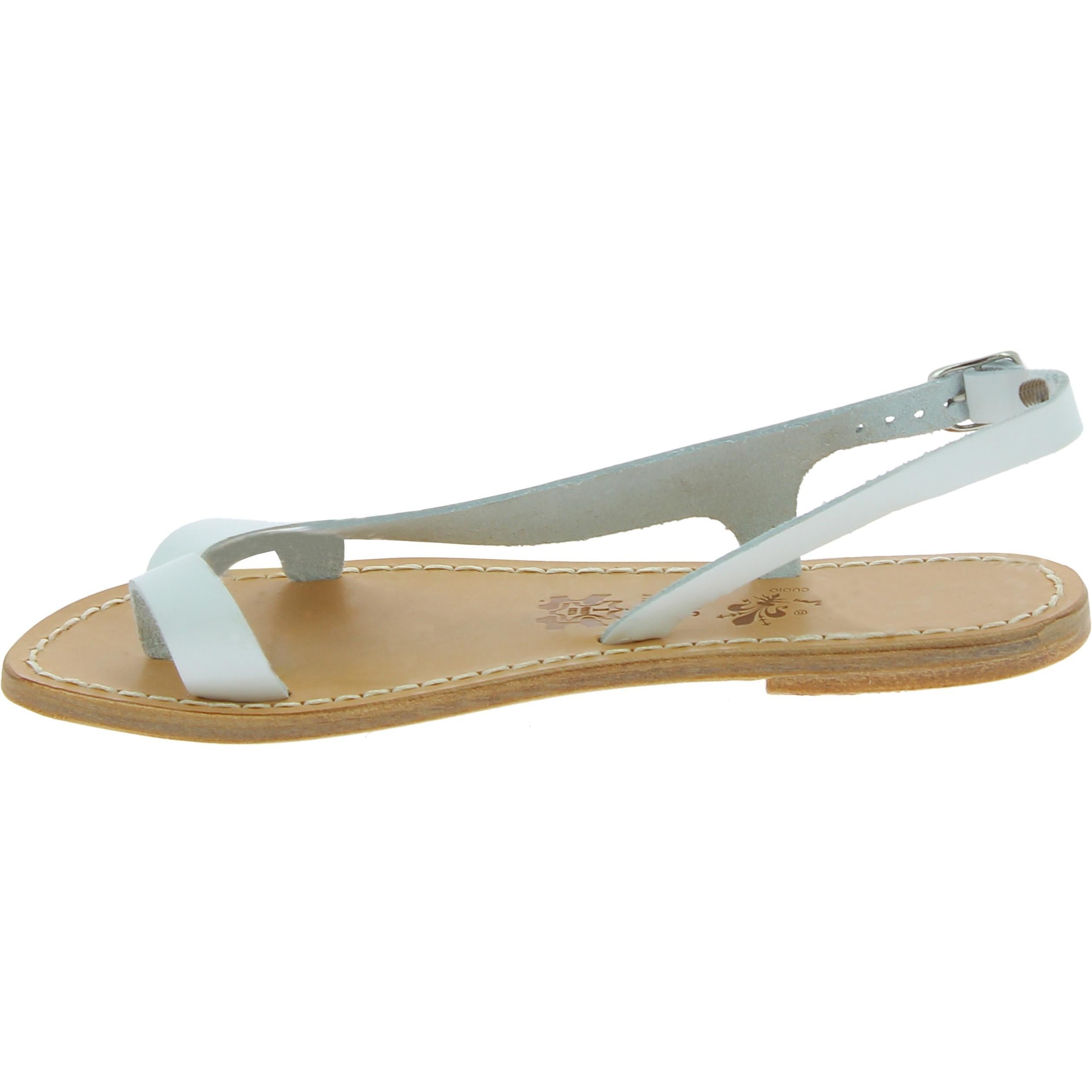 Sandali infradito da donna in pelle bianca artigianali