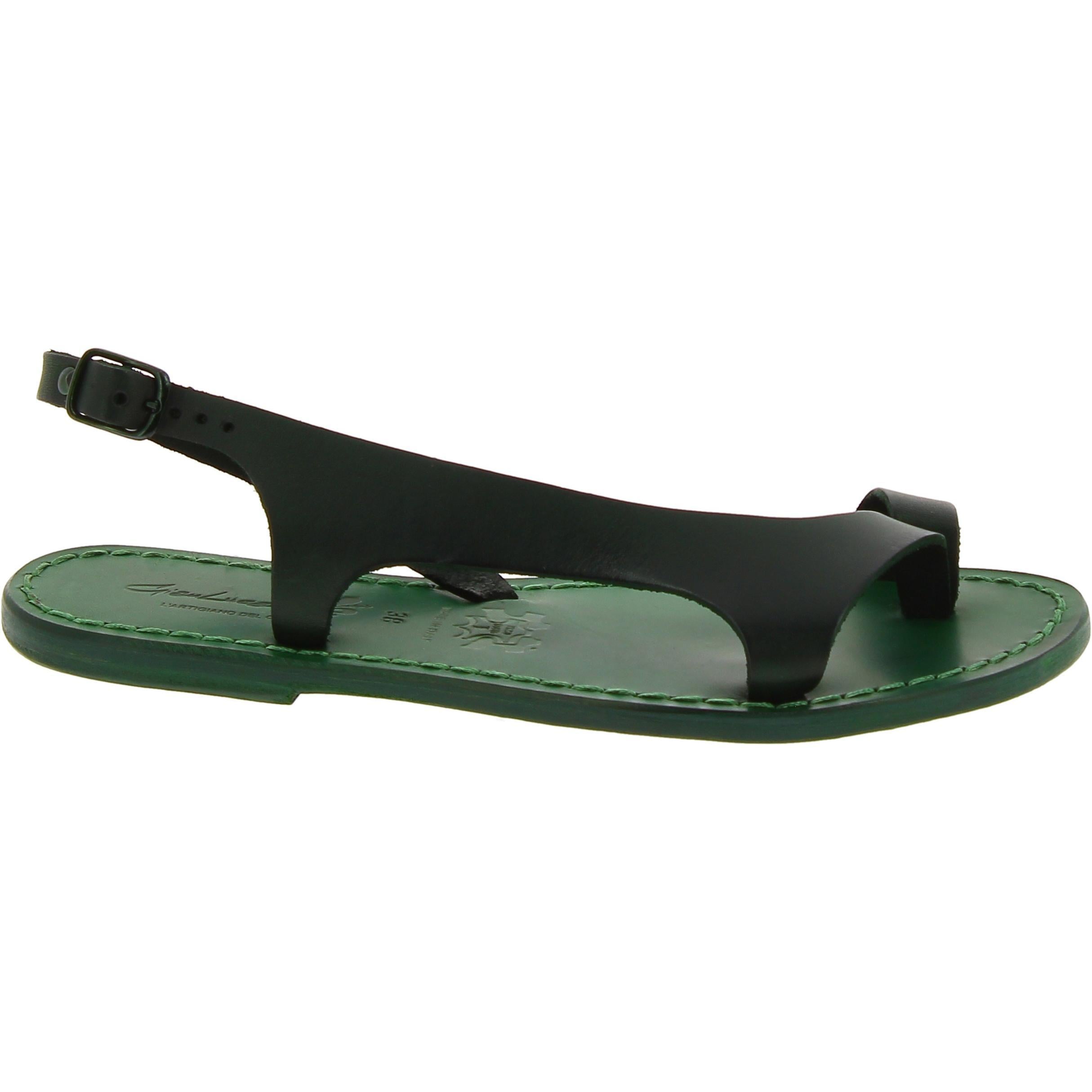 Sandali infradito da donna artigianali in pelle verde