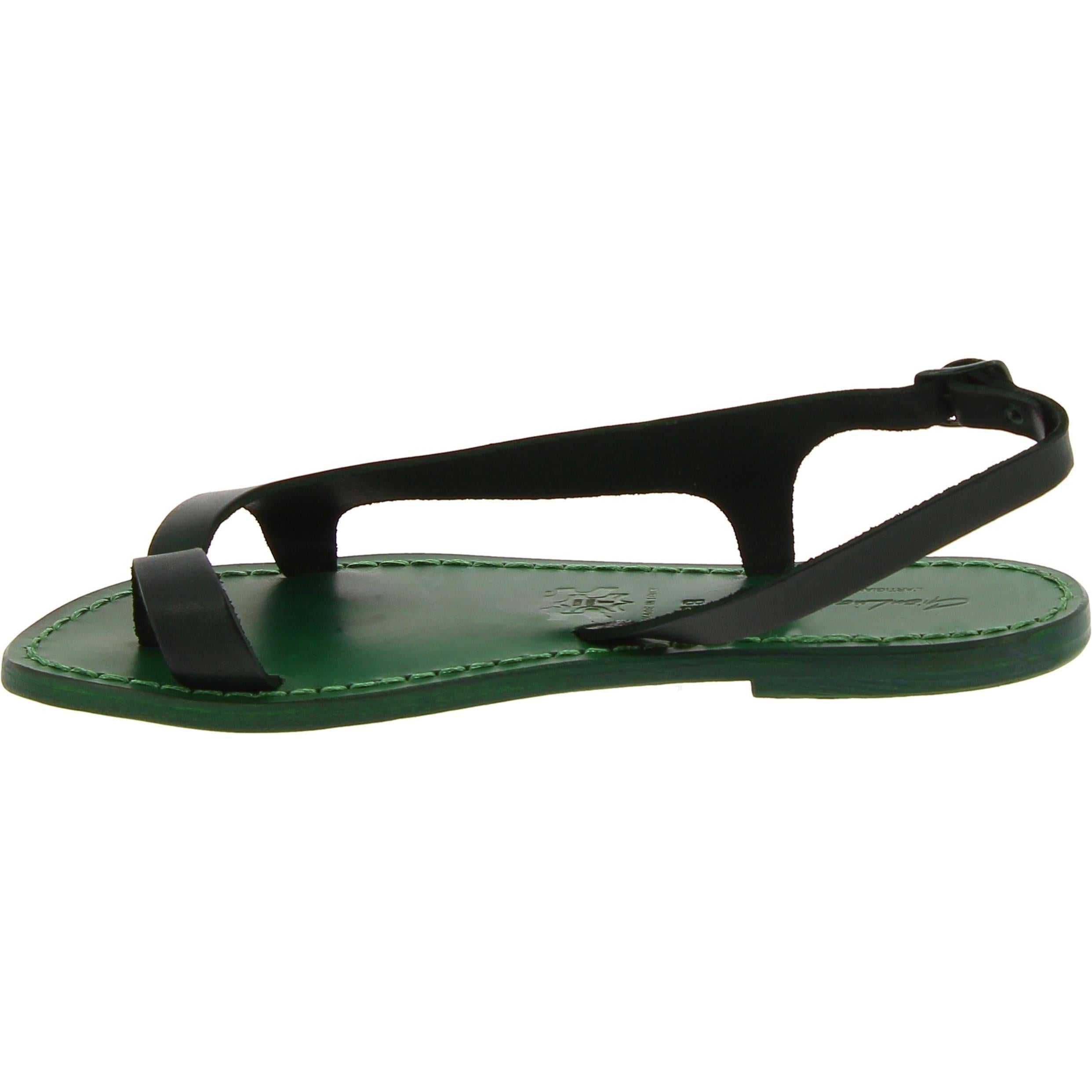 Sandali infradito da donna artigianali in pelle verde