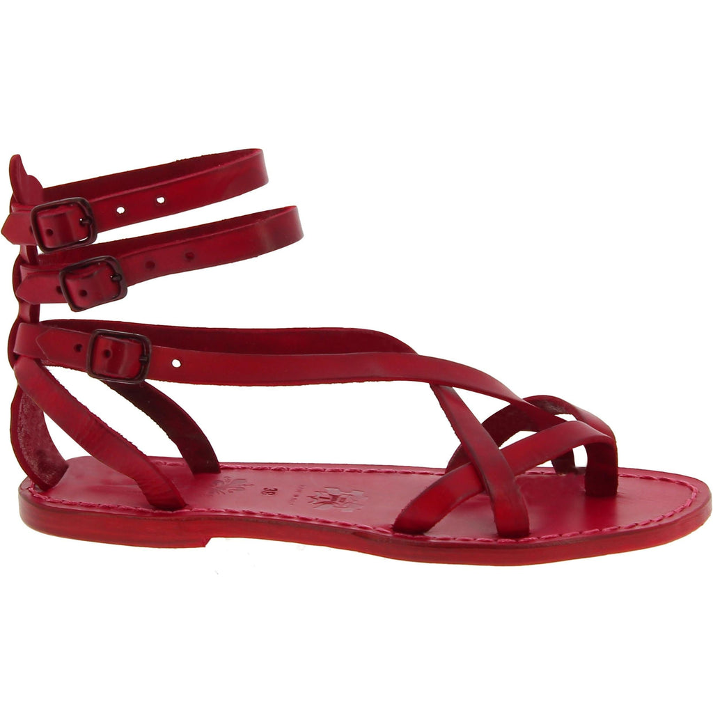 Sandali gladiatore donna in pelle rossa fatti a mano
