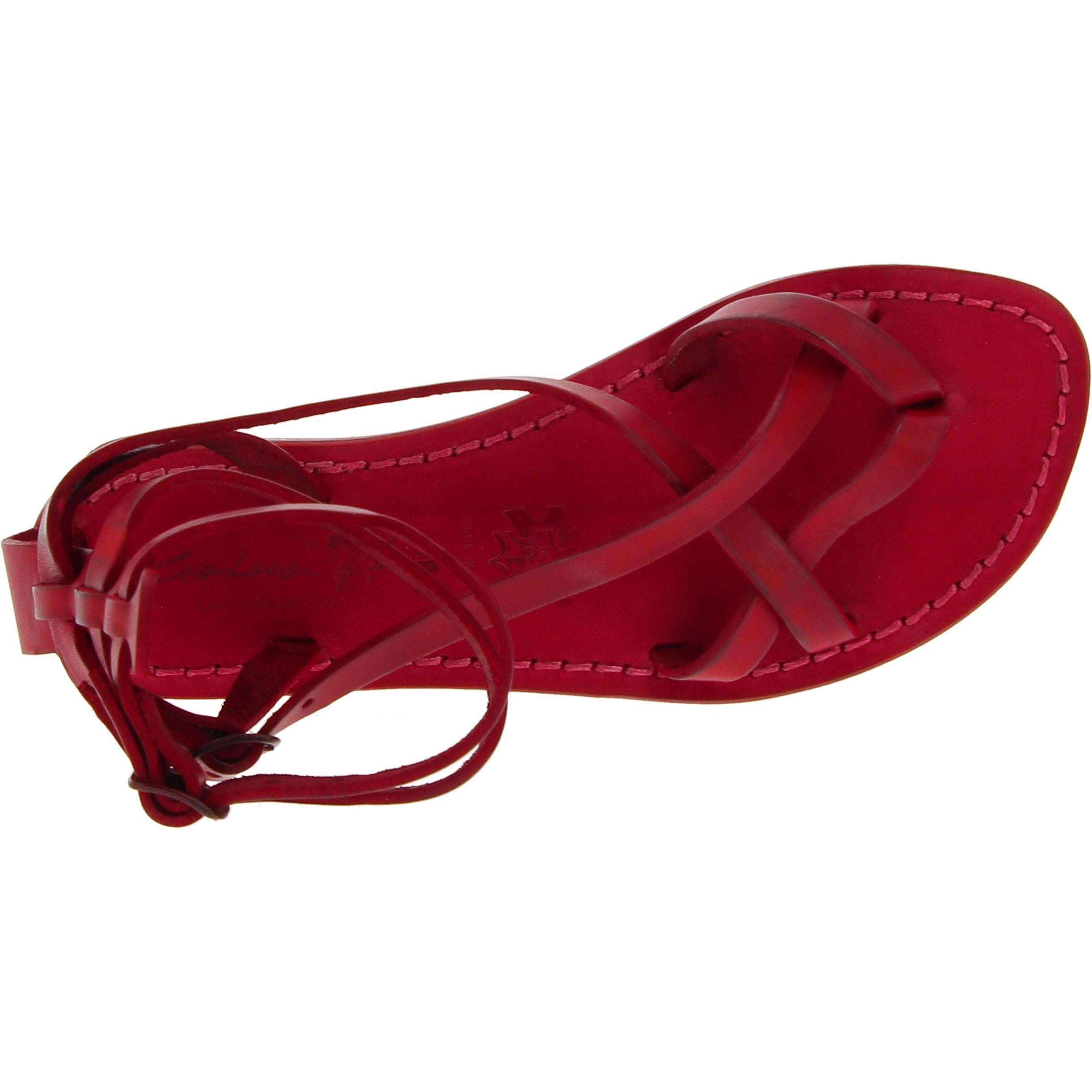Sandali gladiatore donna in pelle rossa fatti a mano