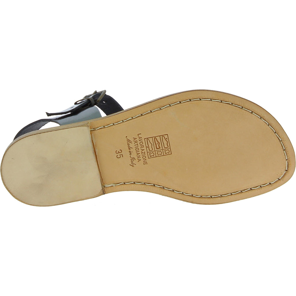 Sandali da donna in pelle color titanio fatti a mano in Italia