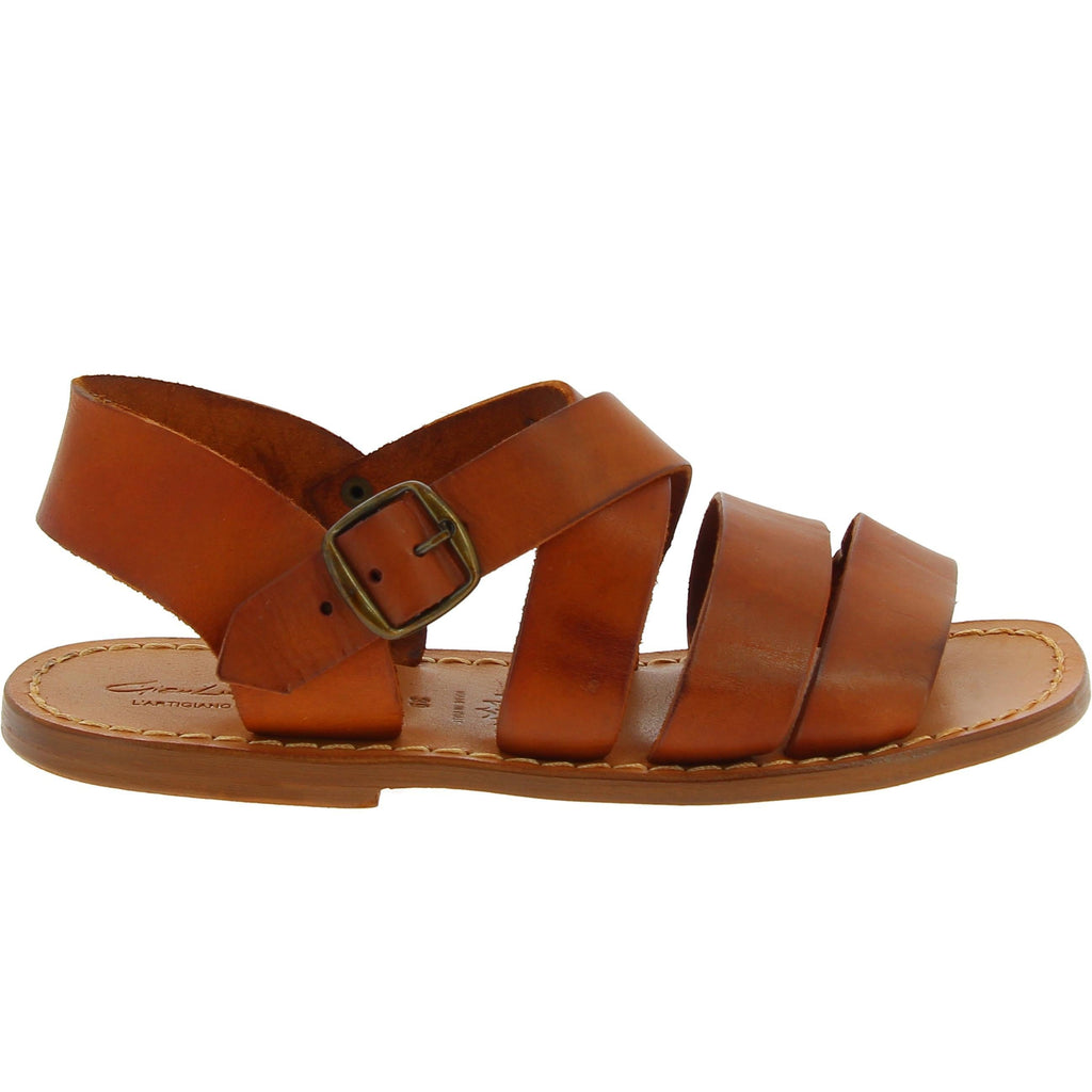 Sandali da uomo in pelle color cuoio fatti a mano in Italia