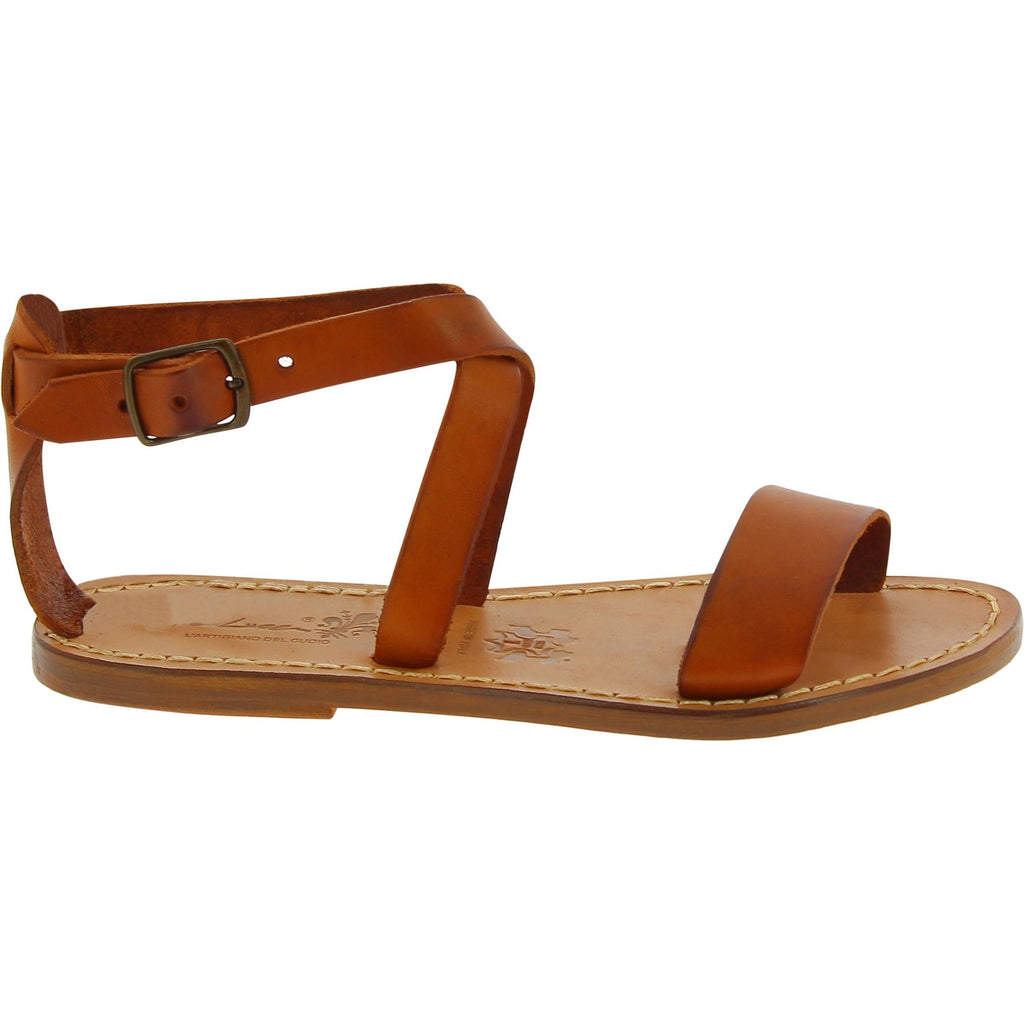 Sandali donna in pelle color cuoio fatti a mano in Italia