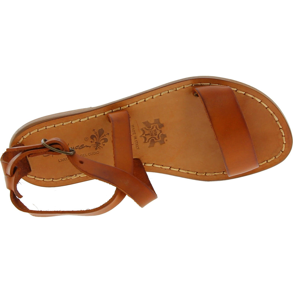 Sandali donna in pelle color cuoio fatti a mano in Italia