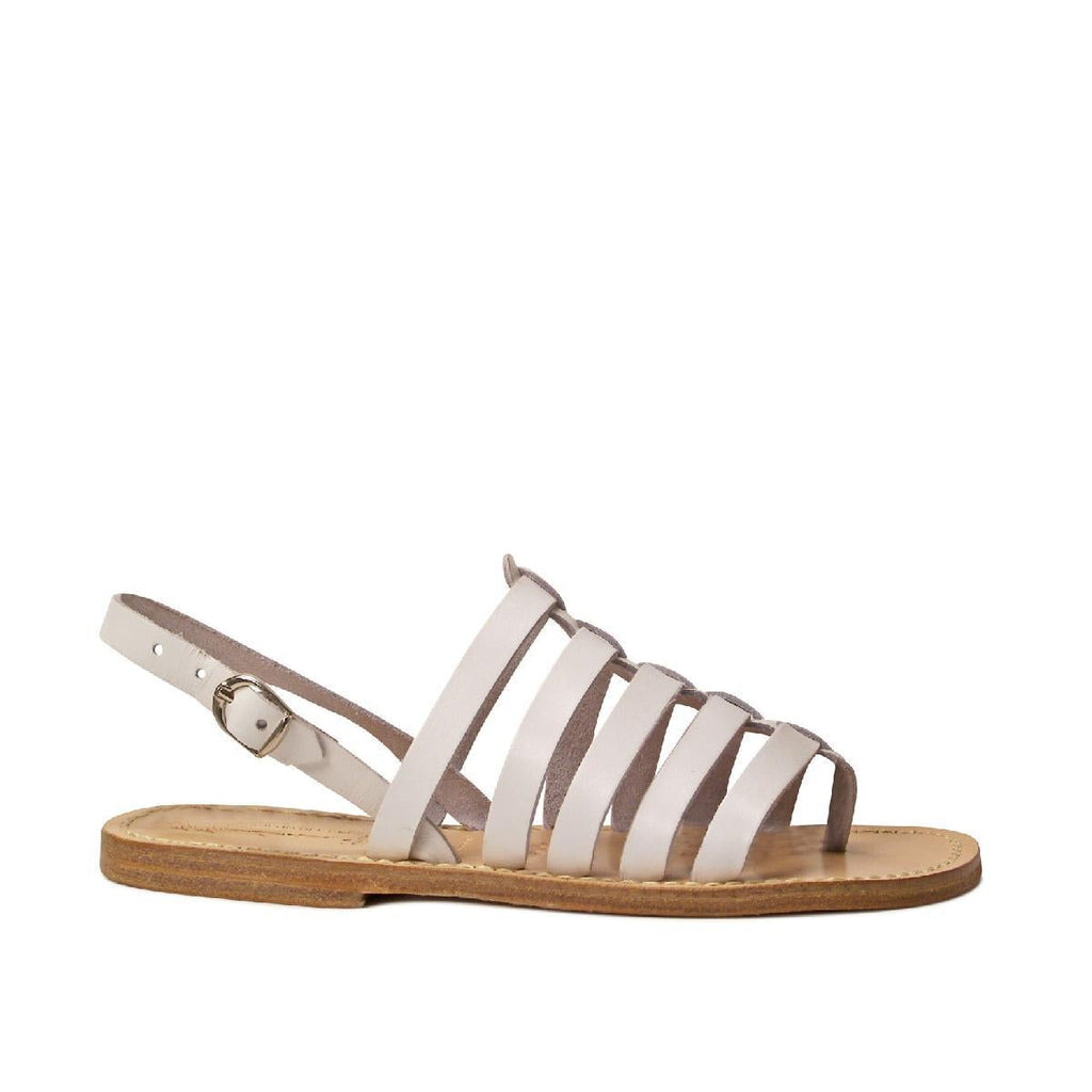 Flat white sandals for women in real leather Handmade in Italy