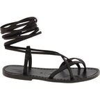 Sandali infradito schiava da donna artigianali in pelle nera