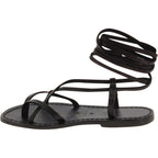 Sandali infradito schiava da donna artigianali in pelle nera
