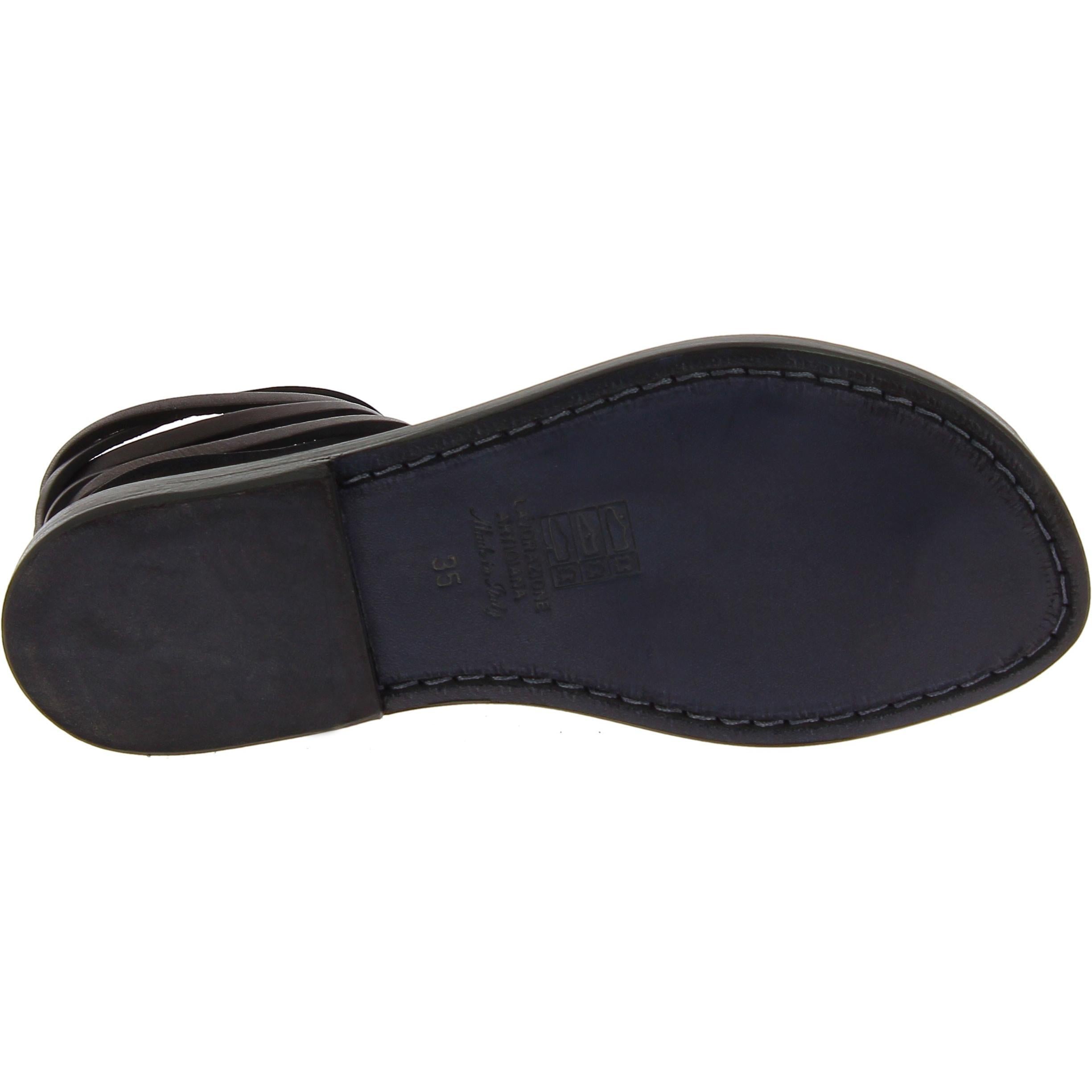 Sandali infradito schiava da donna artigianali in pelle nera