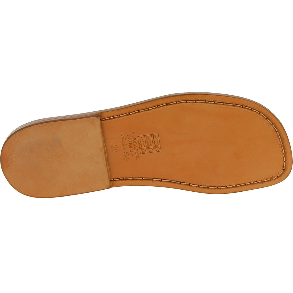 Ciabatte da uomo in pelle color cuoio realizzata a mano in Italia