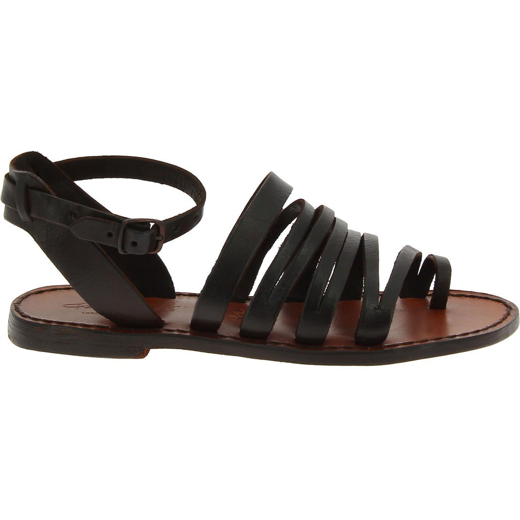 Sandali infradito donna fatti a mano in pelle marrone scuro
