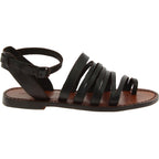 Sandali infradito donna fatti a mano in pelle marrone scuro
