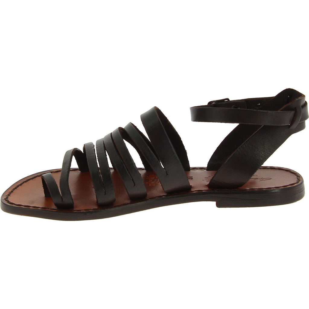 Sandali infradito donna fatti a mano in pelle marrone scuro