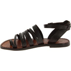 Sandali infradito donna fatti a mano in pelle marrone scuro
