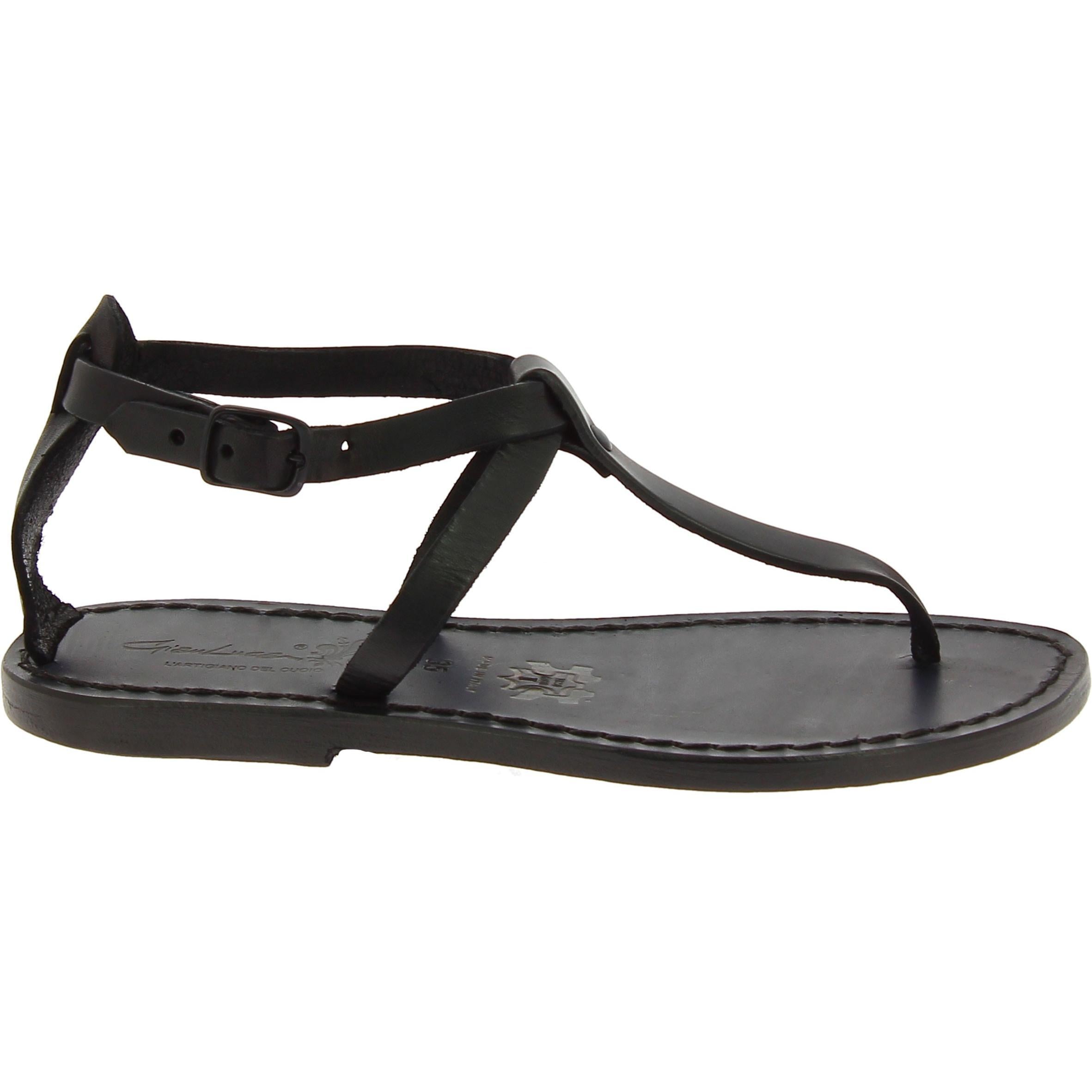 Sandalo infradito da donna in pelle nero artigianali